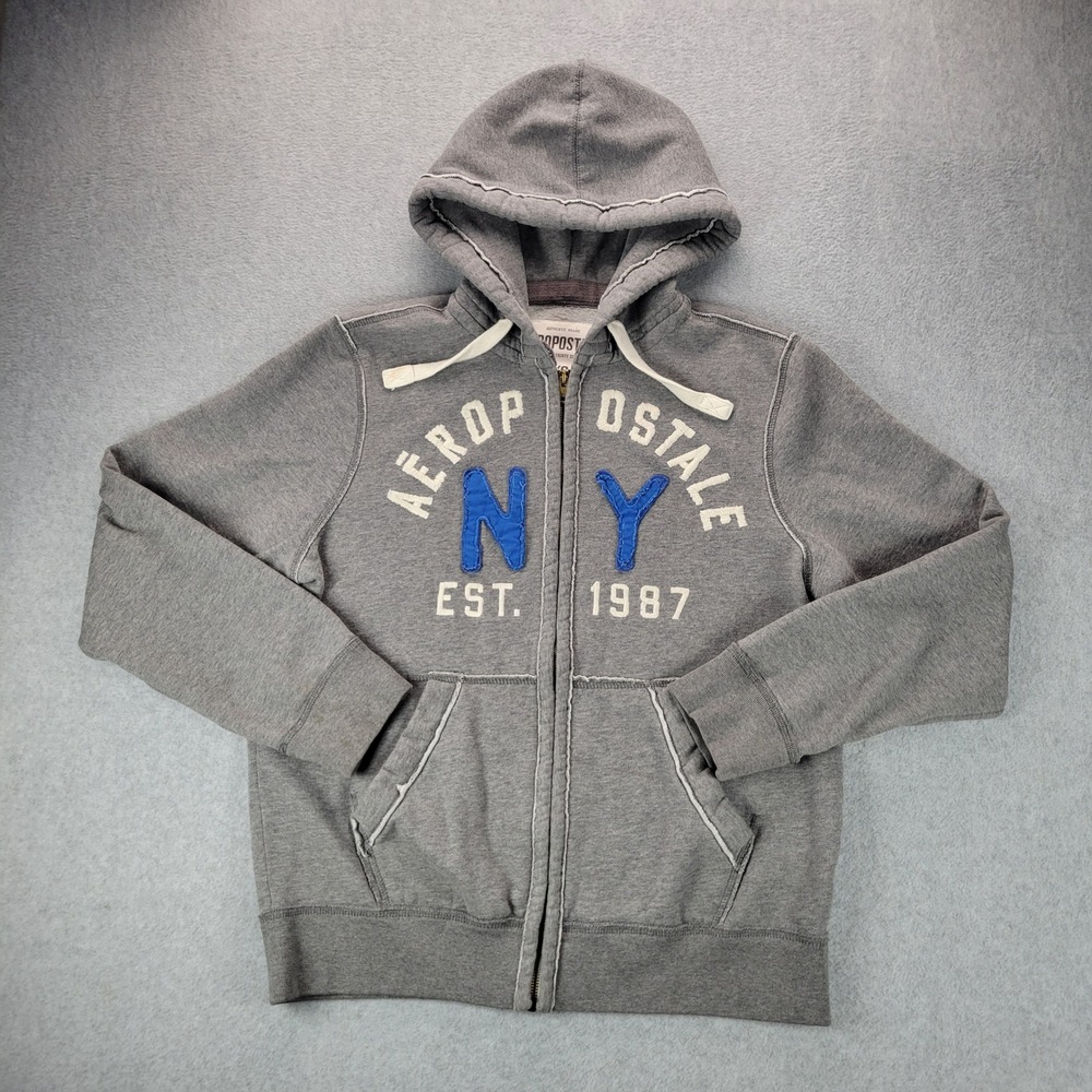 Aeropostale Mens Gray Full Zip Hoodie NY Est 1987 Logo Y2K 2011 Large‎